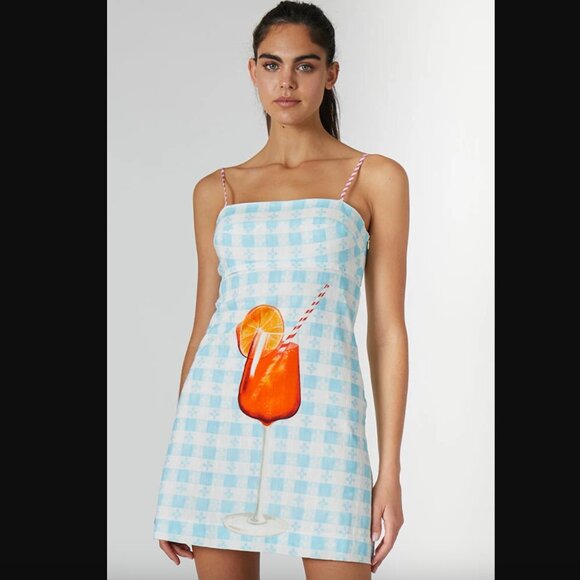 Rachel Antonoff Gwen Aperol Spritz Gingham Mini Dress 2 - Picture 1 of 8